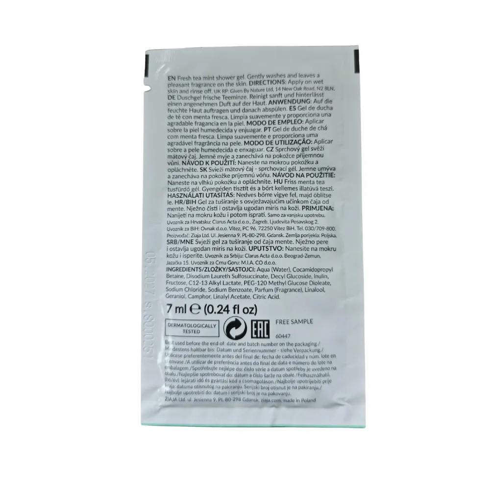 Muestra Ziaja Gel Baño Fresh Tea Mint 7ml - 1